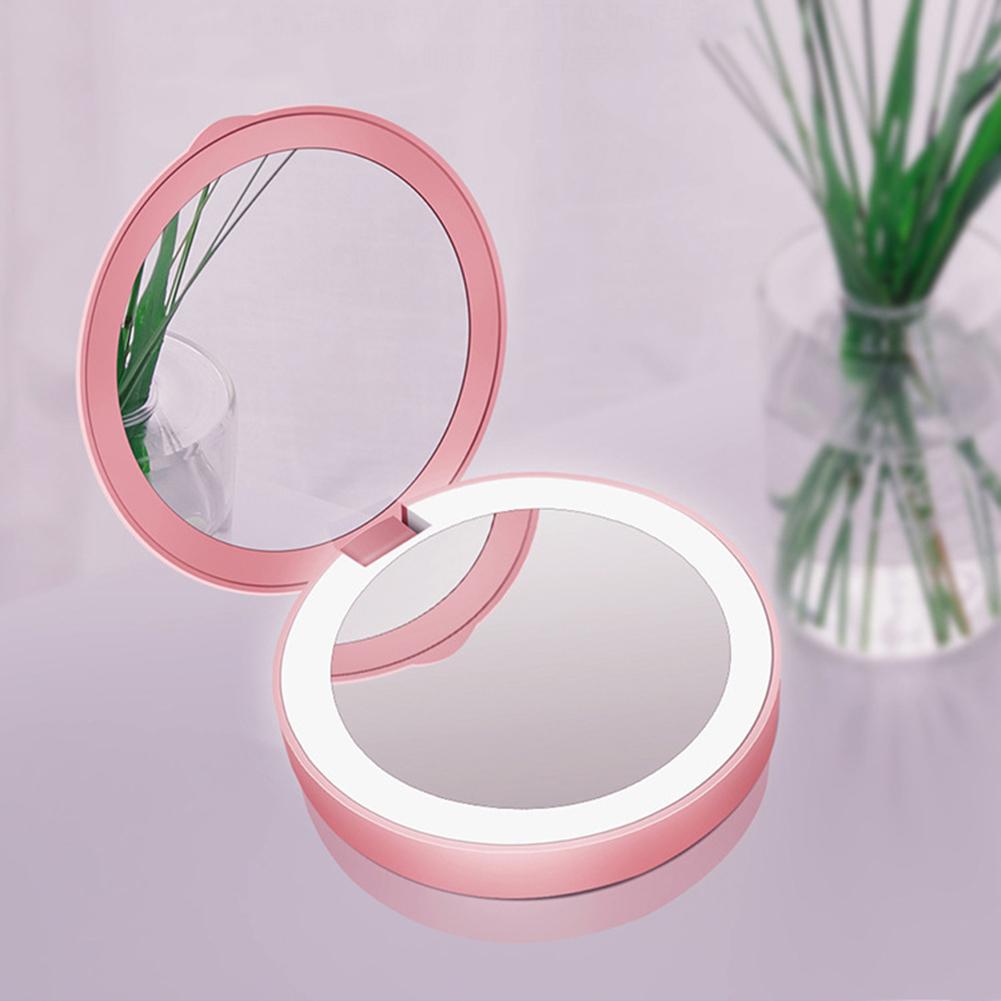 LED Mini Makeup Mirror Hand Held Fold Small Portable Micro USB Connect Cable Chargeableable Cosmetic Mirror makeup Tool