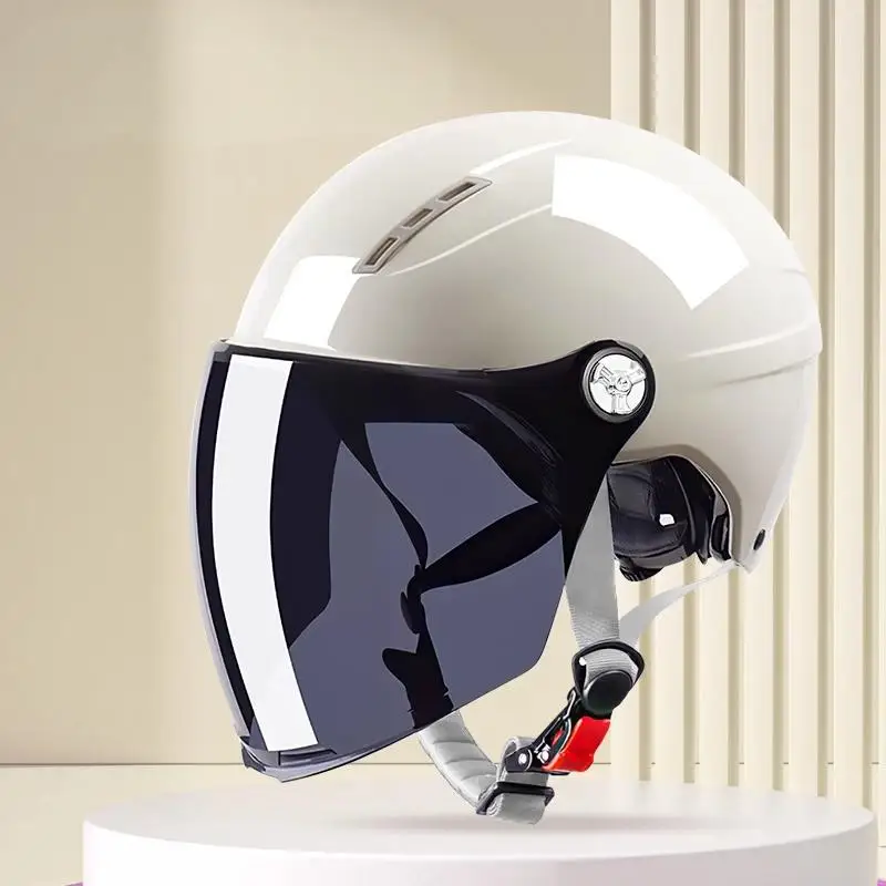 Men Motorcycle Helmet Woman Electric Motor Car Scooter Bike Open Face Half Helmet Anti Safety Hat Bicycle Cap With Goggles: Blue