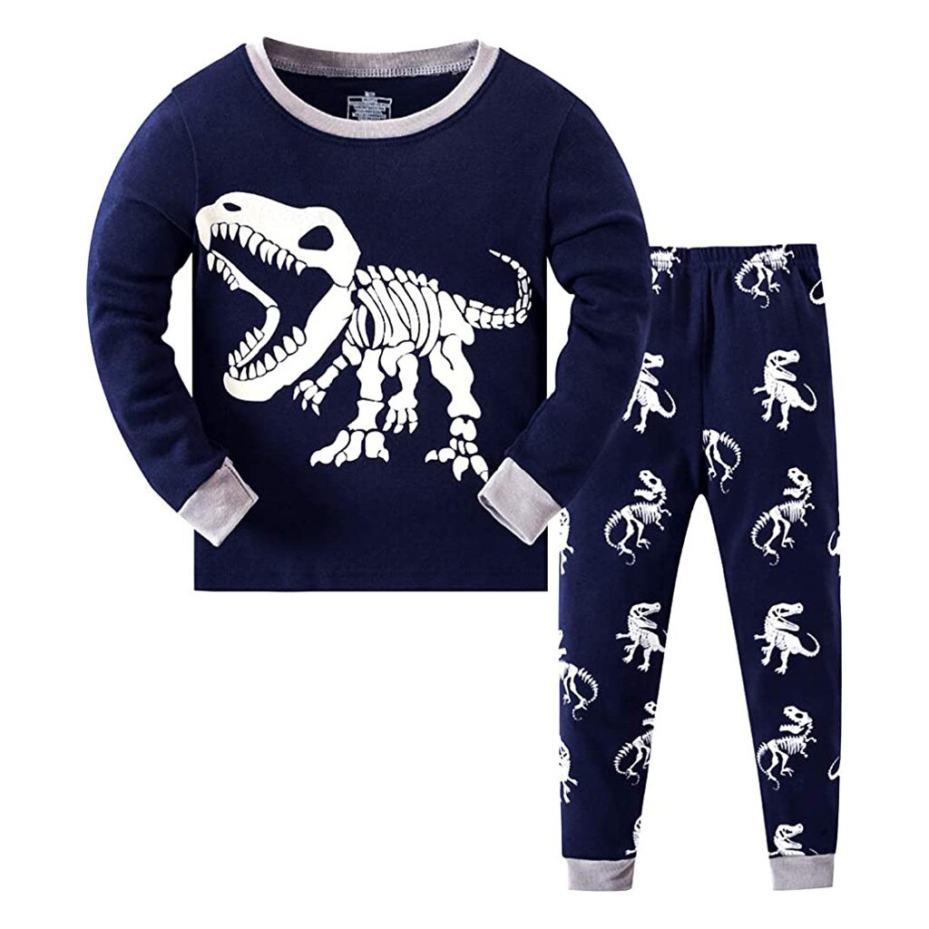 Pyjamas pour enfants pyjamas de noël enfant en bas âge enfants garçons pyjamas coton dinosaure vêtements de nuit t-shirt hauts pantalons ensemble enfants choses: Navy  / 1-2 Y