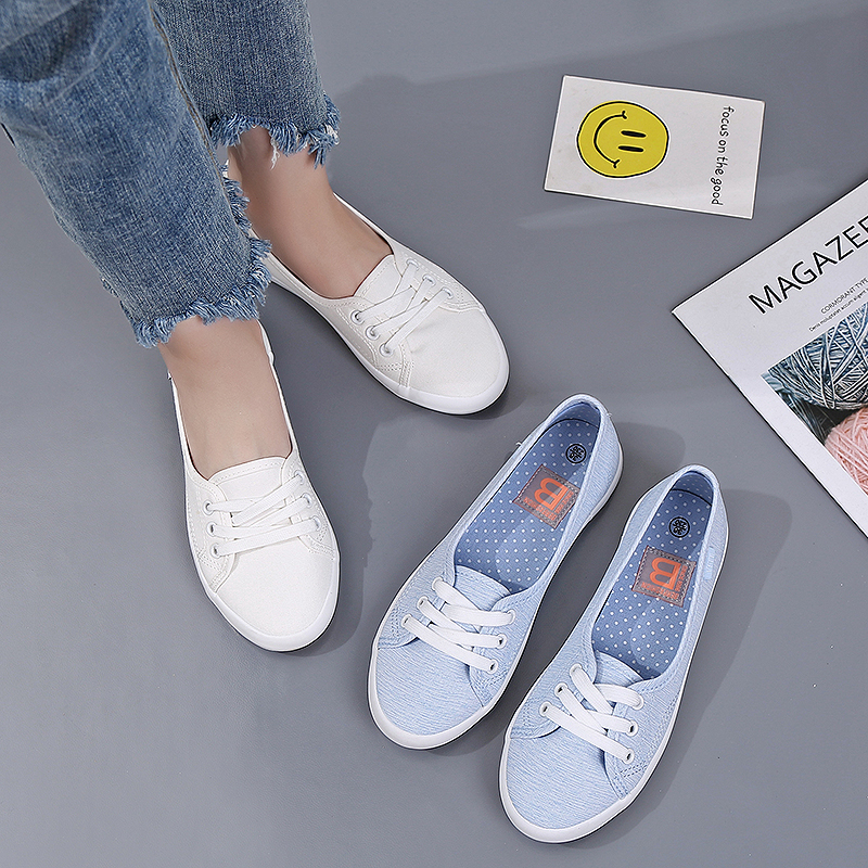 Dam snörning canvas platt höst loafers kvinnlig andas solid bekväma lata skor dam sneakers fritidsskor