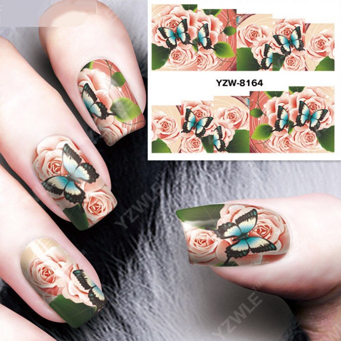 1 pieza de calcomanías para uñas, pegatinas de transferencia de agua, flores románticas, rosas, marcas de agua, deslizador, decoración de uñas, manicura: YZW8164