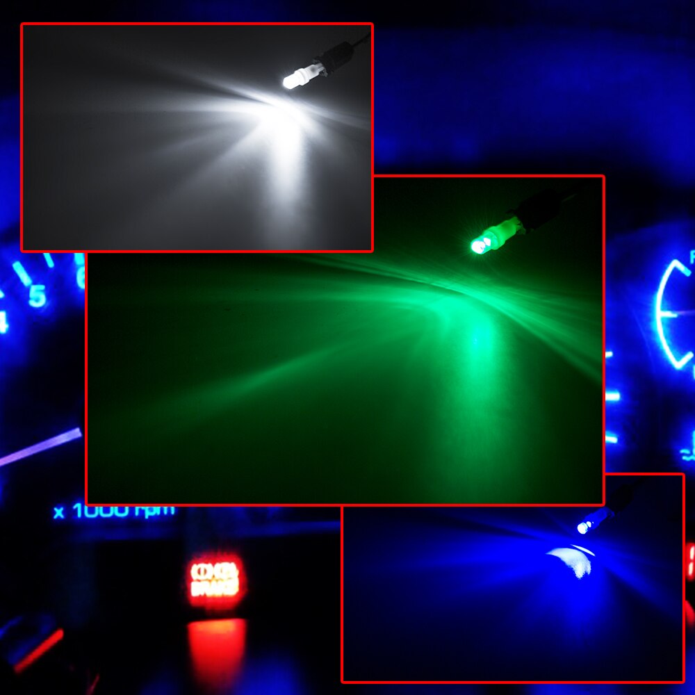 10pcs T5 LED Car Dash Dashboard Lights 74 73 286 Instrument Panel Lamp Speedometer Wedge Side Bulb Concave Lens Green White Blue