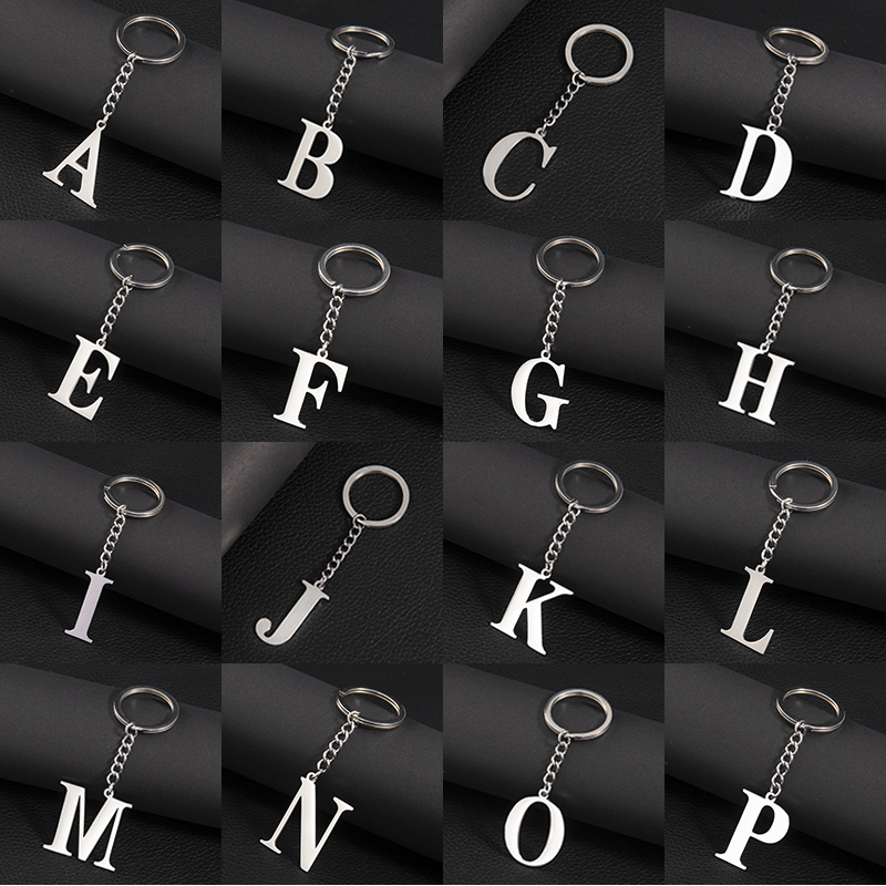 Punk diy az bokstäver nyckelring kvinnor metall initial hänge nyckelring ring för män trend 26 alfabet nyckelring väska tillbehör