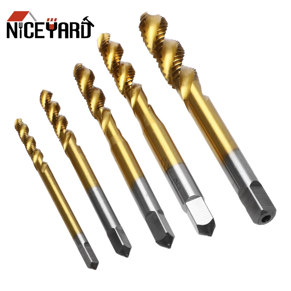 Niceyard titanbelagt spiralrillet maskin skrukran  m3 m4 m5 m6 m8 spiralspisse kraner gjengebor 5 stk/lott