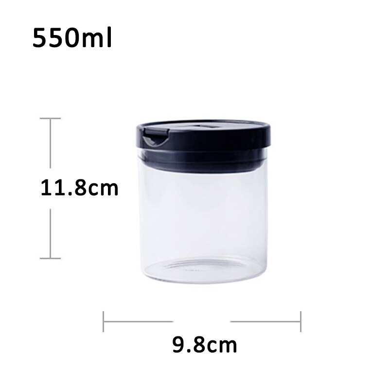 550/1000/1300 ml glas opbevaringsbeholdere til madopbevaring køkken opbevaringsbeholder boks slikflasker glas teglas forseglede dåser med låg: 550 ml-  sorte