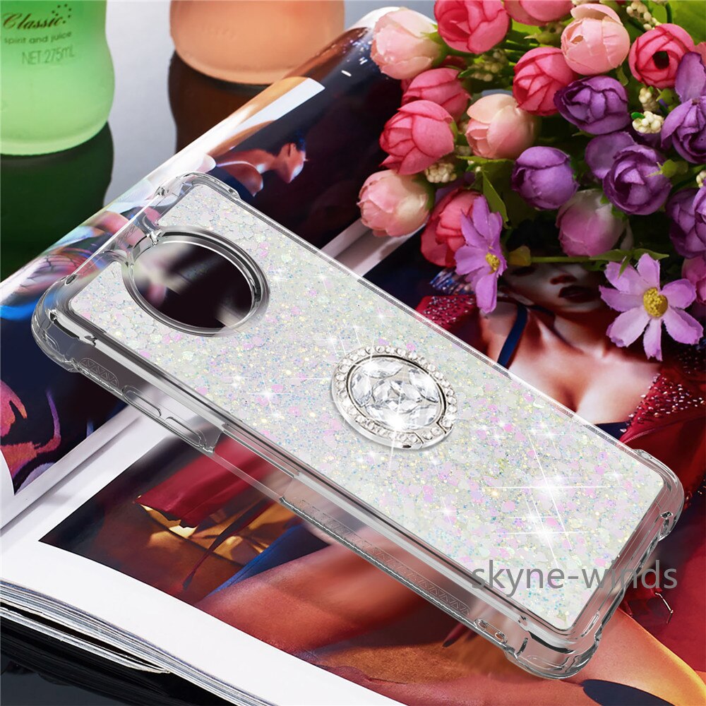 Voor Xiaomi Redmi Opmerking 9 5G Rhinestone Ring Gesp Anti-Collision Quicksand Case Voor Xiaomi Note9 5G cover Coque Fundas Behuizing