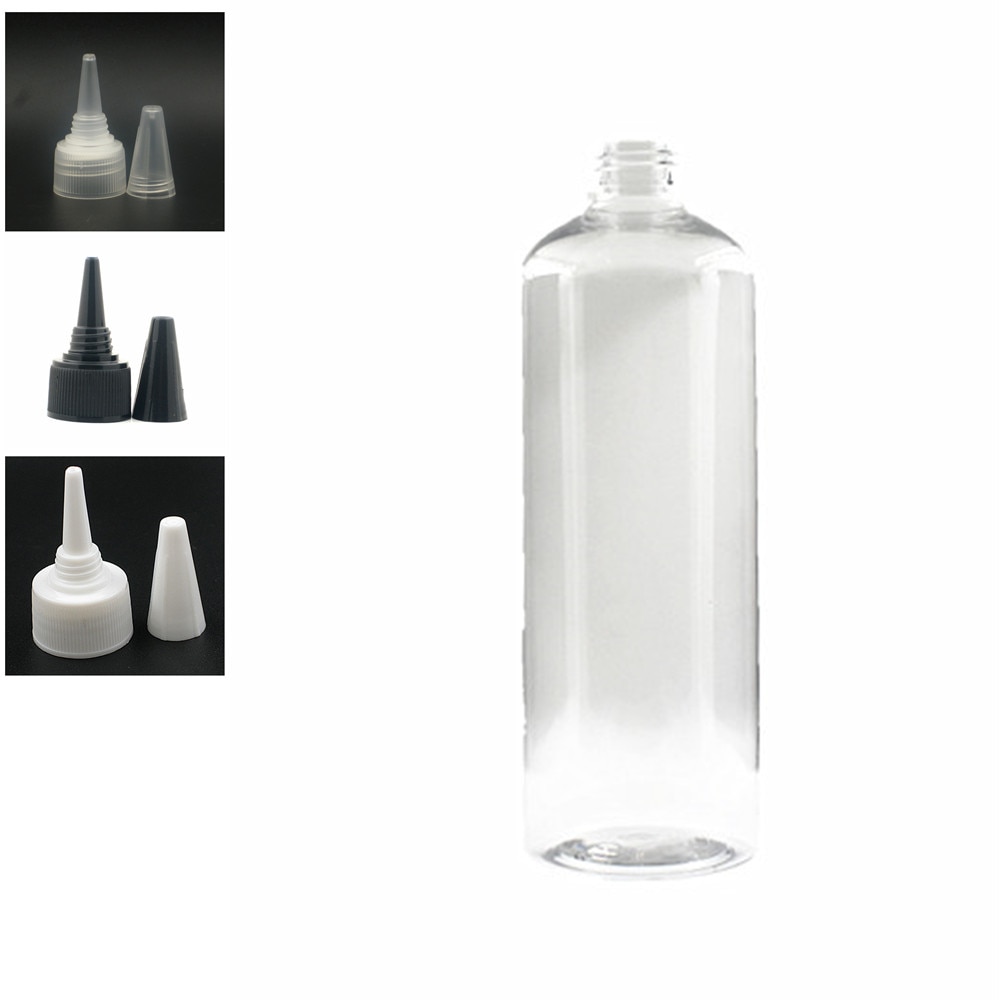 500ml tomme plastikflasker, klar kæledyrsflaske med sorte/hvide/gennemsigtige drejbare hætter, tophætte med spids mund
