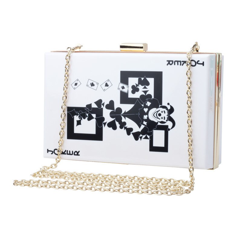 Clutch avondtas bruiloft feest speelkaartenprint dames portemonnee dinerfeest kleine lip acryl handtas: 1