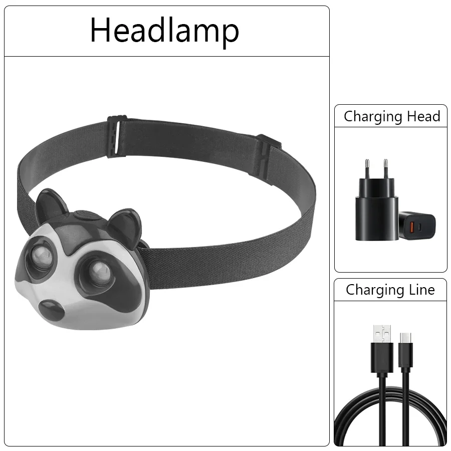 Cute Animal Headlamps Kid Running Riding Light USB Charging with Children Headlight Kids Flashlight Cartoon Animal Lantern: RGB