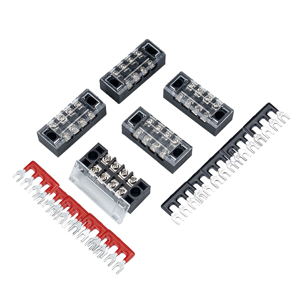 5 Sets 4P Dual Row 600V 15A Schroef Terminal Strip Blokken + Jumper Barrière Strips
