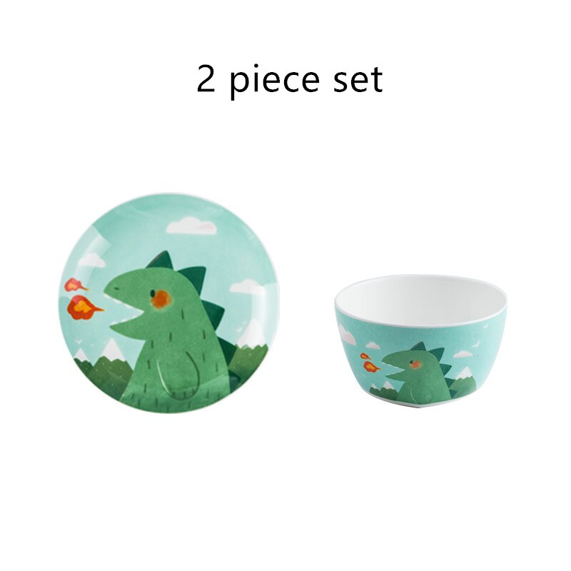 Children's Ceramic Dinner Plate Cartoon Animation Bone China Round Bowl Household Kitchen Supplies Cute Fruit Plate: C 2 piece set