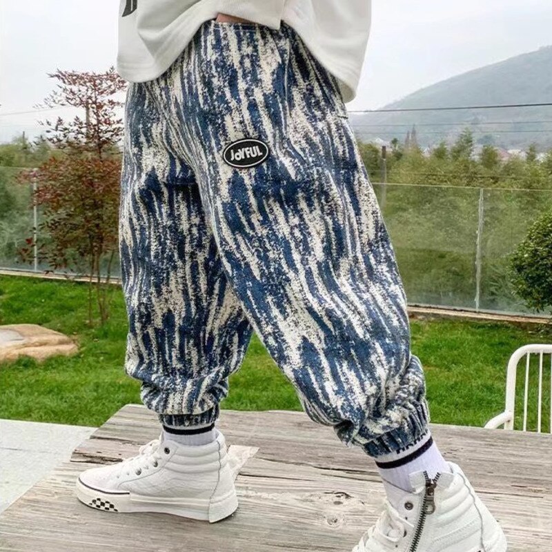 Brand New 110-160CM pantaloni per ragazzi primavera estate Tie-dye Print Leisure pantaloni per bambini vita elastica per adolescenti