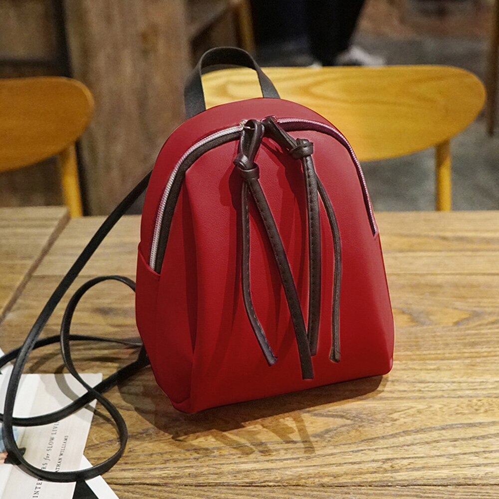 Women's Backpack PU Leather Travel Shoulder Bag Mini Shoulder Bag Girl Multifunctional Small School Backpack For Women: B red