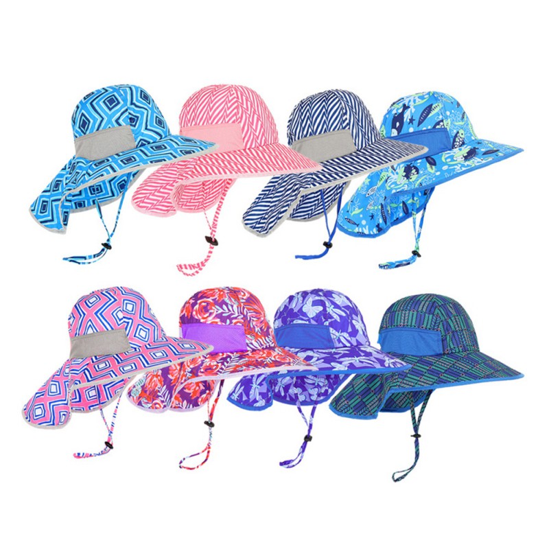 Kids UPF 50+ Bucket Sun Hat UV Sun Protection Hats Children Summer Play Hat with Neck Flap