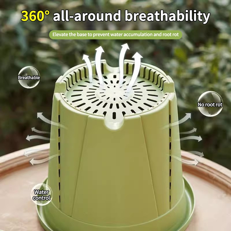 Plastic Green Plant Flower Pot Thickened Resin Gallon Pot Balcony Planting Flower Pot Root Control Breathable Seedling Planters