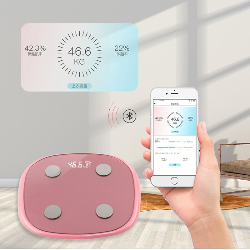 Husholdnings badeværelse digitalt bluetooth kropsfedtvægt vægte app pink usb opladning gulvvægte