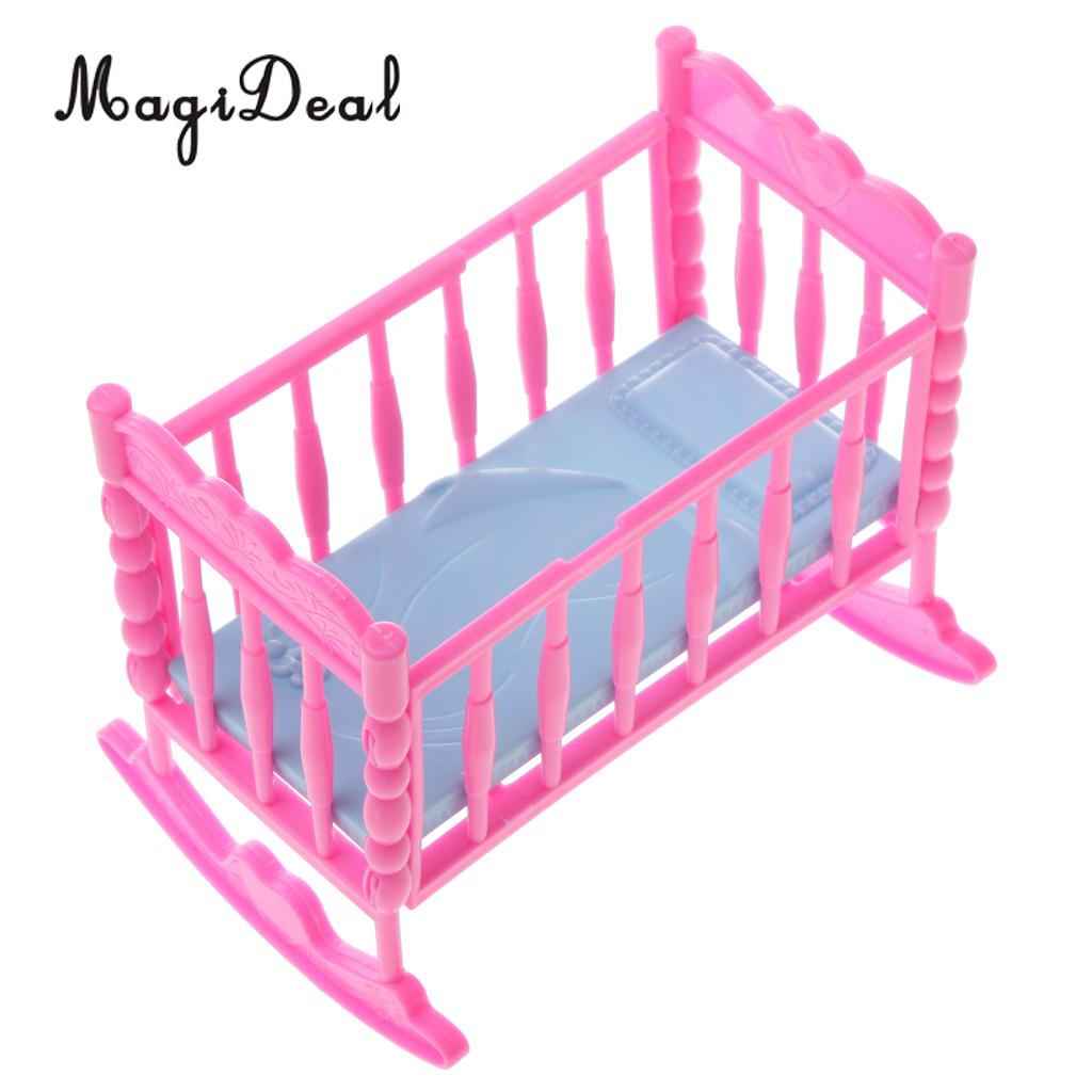 MagiDeal Lovely 1Pc Pink Baby Rocking Bed Bedroom Furniture Home Acce for dolls Doll House Dec Children Pretend Game Toy