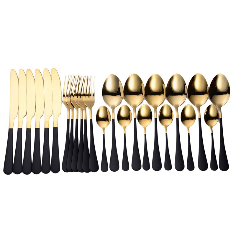 Tablewellware Servies Zwarte Bestek Set 24 Pcs Roestvrij Staal Bestek Doos Vorken Messen Lepels Diner Set Keuken Lepel Set: black gold 6 sets