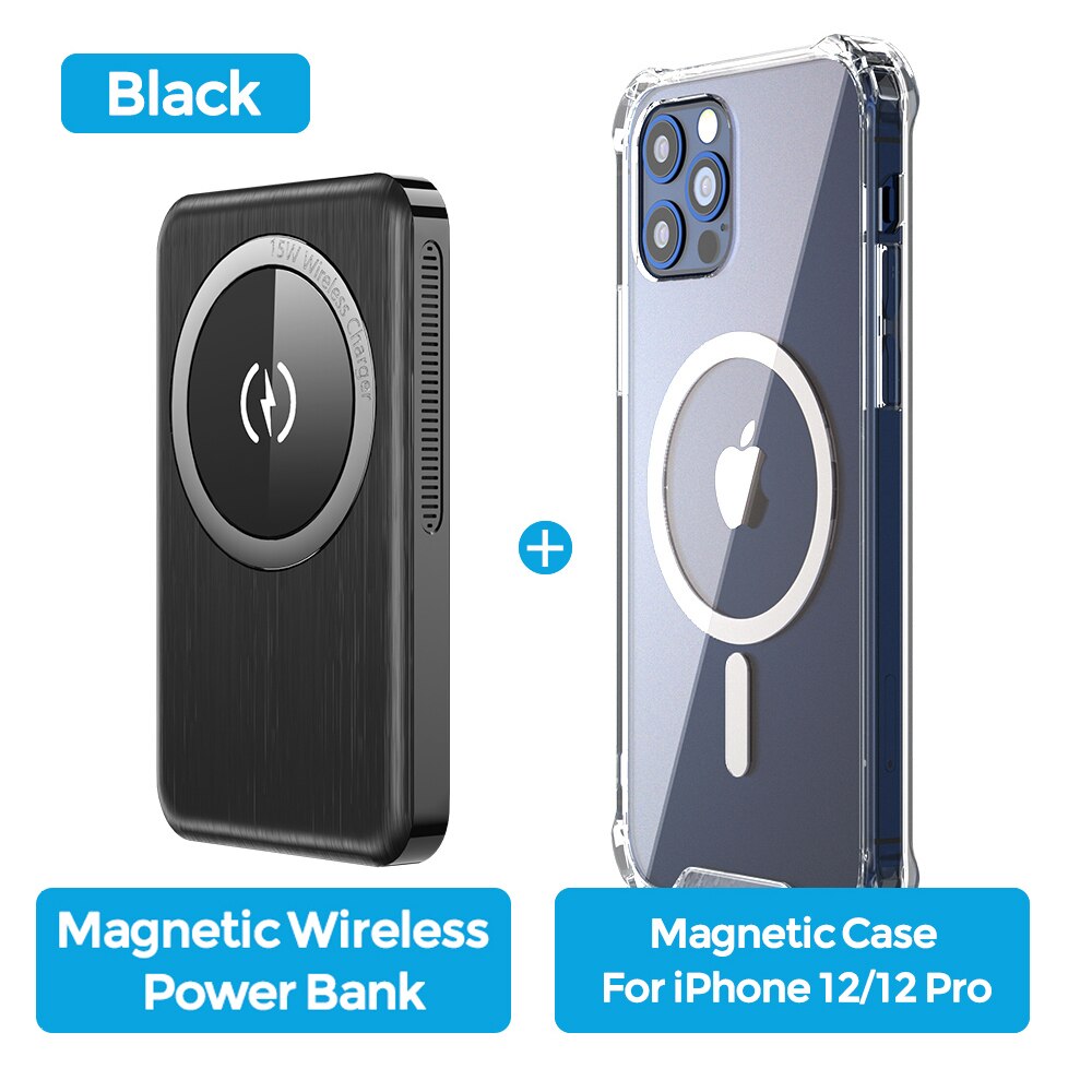 YKZ Magnetic Power Bank PD 20W Fast Charging 10000mAh 15W Wilreles Powerbank External Battery For iPhone12 Pro Max Samsung S21: Black for 12 12 Pro