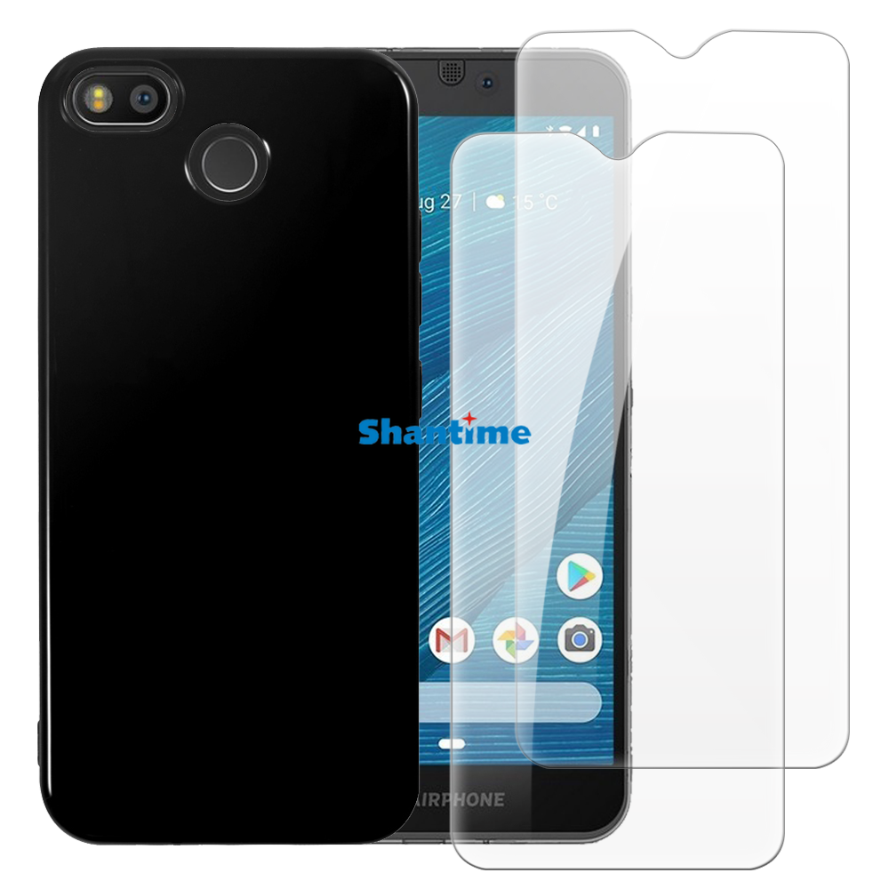 Weiche Hülle + 2er-Pack Displayschutzfolien aus gehärtetem Glas für Fairphone 3, 3+, 3 Plus, 3 Pro Ganzkörperschutz: Microfiber / Black