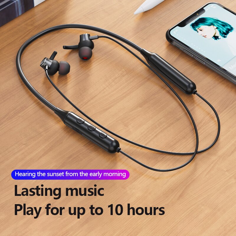 Swalle Bluetooth 5.0 Wireless Sports earphone Stereo Subwoofer Hanging Neck Hanging Metal Magnetic Bluetooth Headphone