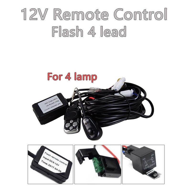 Auxting Remote Control Wiring Harness Kit 40A 12V DC for 120/240/300W LED Light Flash Strobe 1Lead work Light Wiring Harness Kit
