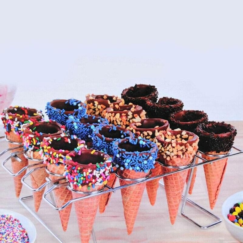 DIY Ice Cream Cone Holder Steel Ice Cream Cone Display Stand Cake Rack Cone Cooling Tray Rack Holder Cupcake Baking W6R4