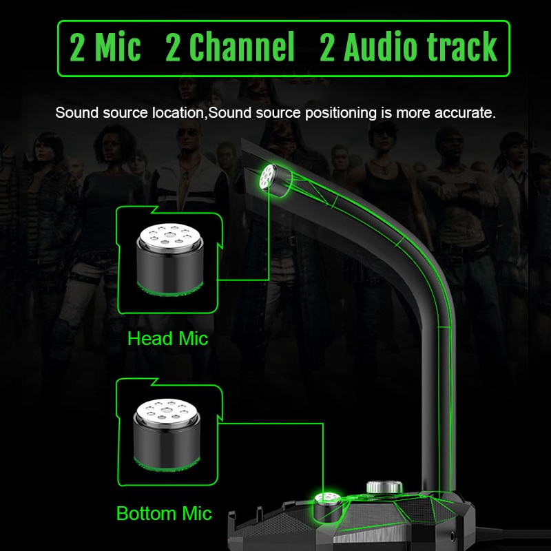 Dynamic Wired Microphone USB Studio Gaming 360 Omnidirectionnel PC Microphone for Computer Desktop Dual Mic LED