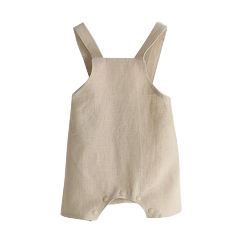 Monos de para bebés y niños, monos bonitos de verano de Color sólido con tirantes para niños, ropa de lino suave, monos cortos: Beige / 12 meses