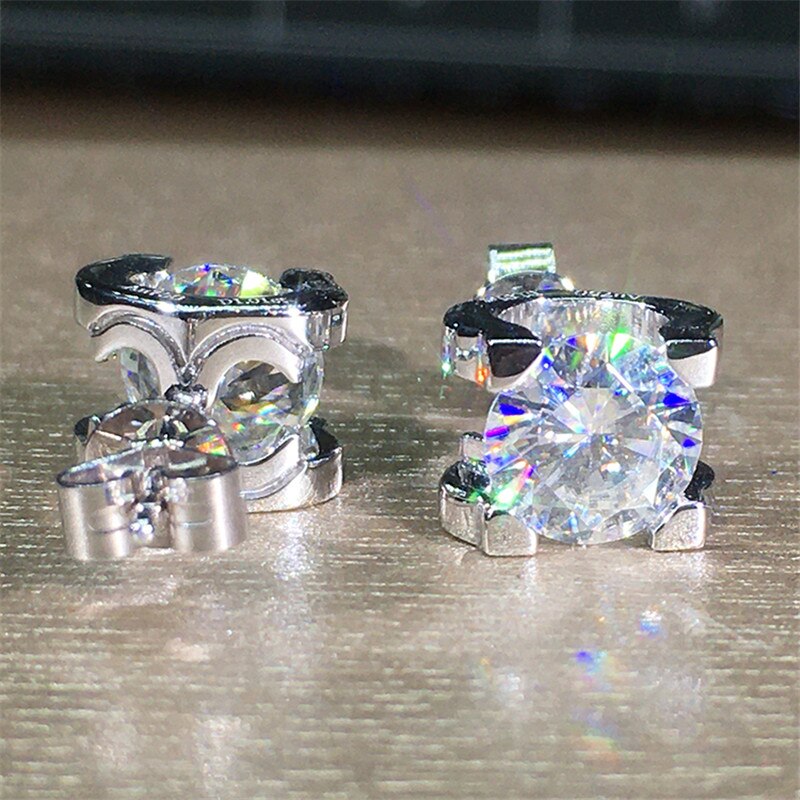 Weiß Kristall Zirkon Ohrringe Für Frauen Männer Jahrgang Runde Stein Ohrringe Rose Gold Silber Farbe Engagement Ohrringe