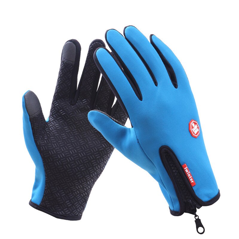 Men Woman Winter Cycling Gloves Waterproof Full Finger Thermal Sports Gloves Mountain Bike Mtb Gloves Male Women's Mittens: Blue / XL