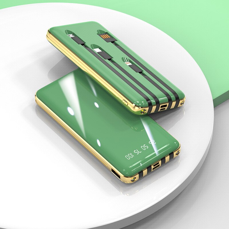 Power bank ultra-thin and compact 20000 mAh with line digital display mobile power mobile phone universal power bank: green
