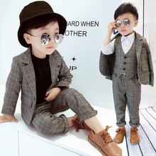 Kids Plaid Blazer Wedding Suits Brand Flower Boys Formal Tuxedos School Suit Kids Spring Autumn Clothing Set F318