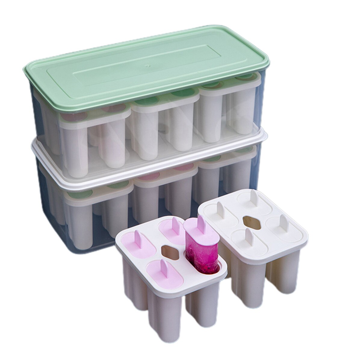 Newest Popsicle Molds Set 12/4 Pieces Ice Pop Maker Home Reusable Popsicle Box with Lid and Stick