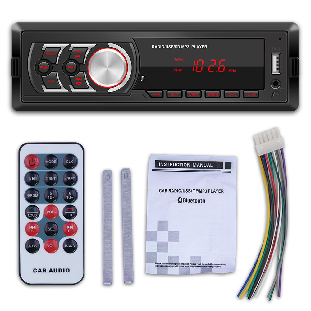 12V Multimedia Car Stereo Single Din LCD Bluetooth Audio and Hands-Free Calling MP3 Player USB Charging FM Radio Receiver