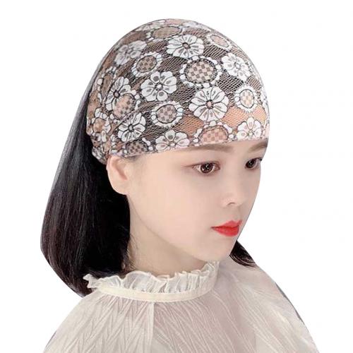 Vrouwen See Through Floral Lace Stretch Brede Head Band Haarband Bandana Headwrap: Light Pink