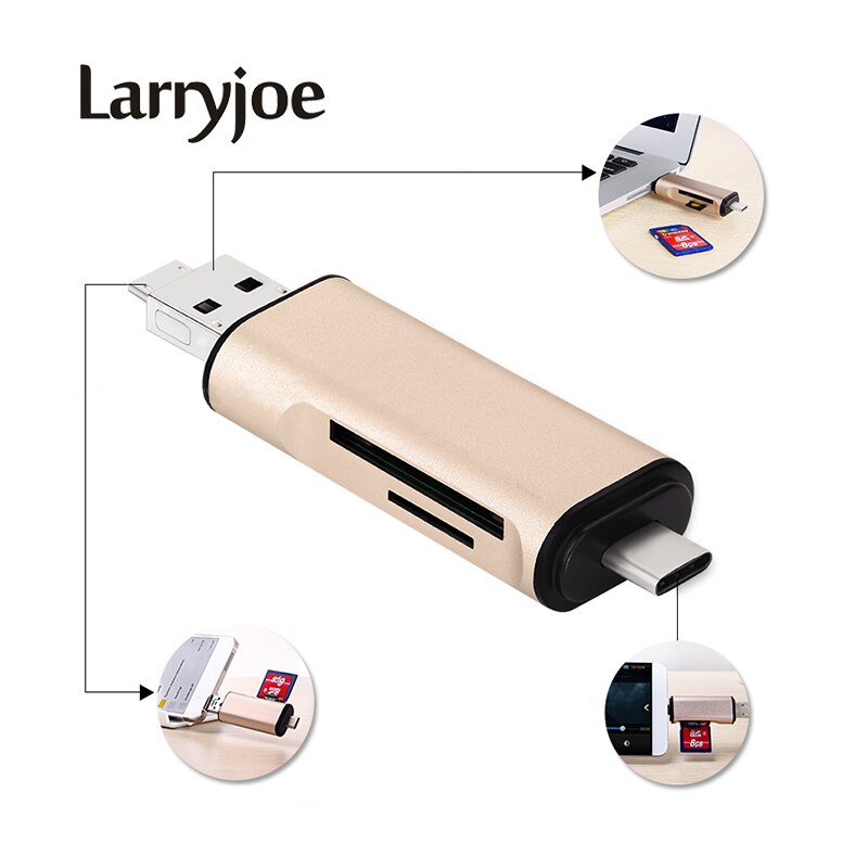 Larryjoe-Mini lector de tarjetas 3 en 1, Micro USB tipo C a 2 ranuras, TF, SD, compatible con tarjetas OTG tipo C