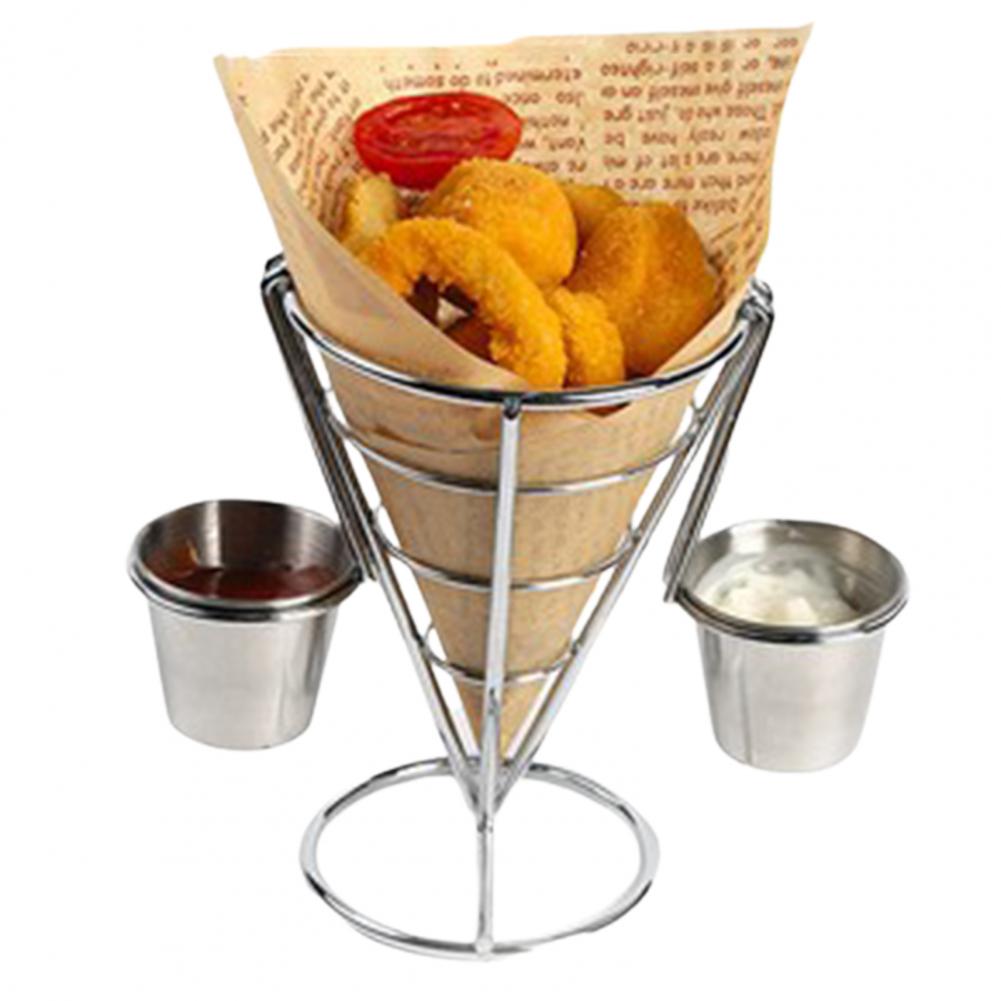 Französisch Frites Stehen Mit Soße-Trichter einstellen Rost-nachweisen Metall Chip Tasse Halfter Gebratenes Huhn Anzeige Gestell Korb Party Küche Versorgung