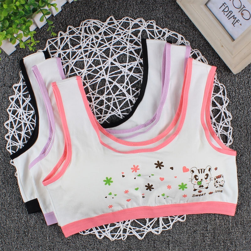 fjøs utviklings-bh, ren bomull, behagelig, pustende, ingen stålring, avtakbar pute, jentebh