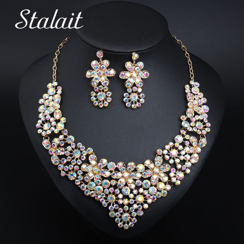 Joya de boda romántica, conjunto de pendientes de collar grande con diamantes de imitación para chica, de graduación, , joyería