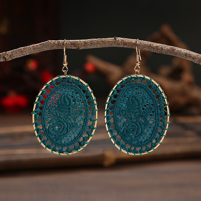 15 kolorów etniczne czerwone hafty spadek kolczyki dla kobiet Handmade Vintage kwiat Boho kolczyki indyjskie kolczyki