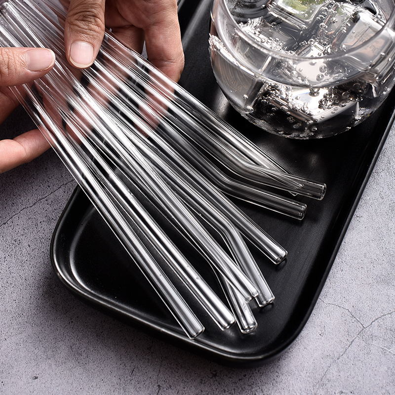 Paille en verre transparente pour toute boisson,accessoire sain, réutilisable et , pour Smoothies, cocktails, livré avec brosse de nettoyage, 200x8mm