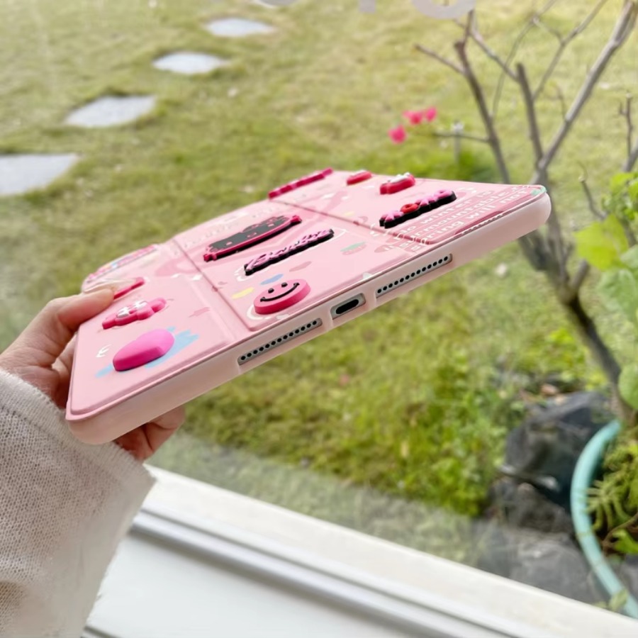Custodia protettiva per tavoletta 3D carino cartone animato auto veglia/dormire tripla pieghevole in TPU rosa per IPad 9th gen 10.2 pollici per ragazze donne