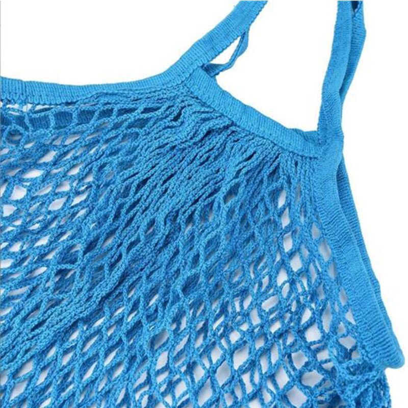 Eco Friendly Reusable Produce Bags Reusable Organic Cotton Mesh Bags for Fruit Vegetable Shopping Handbag Long Handle Net Tote: Blue
