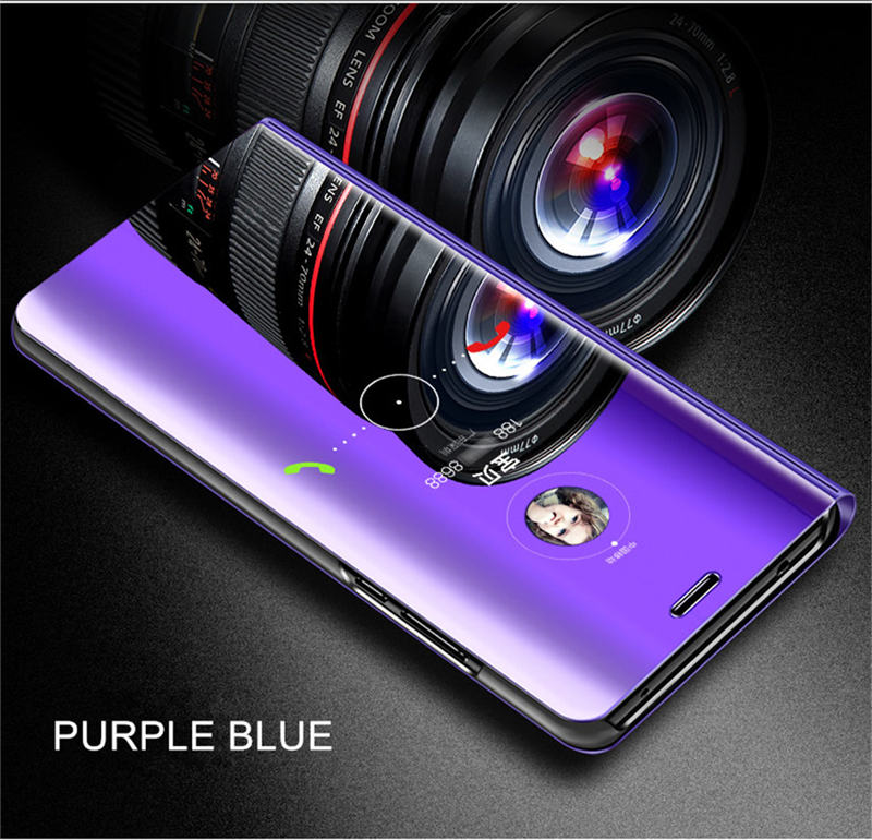 Skinlee Case For OPPO Reno4 Lite Mirror View Official Flip Cover Stand Holder Case For Reno 4 Lite 5G View Cover: Purple