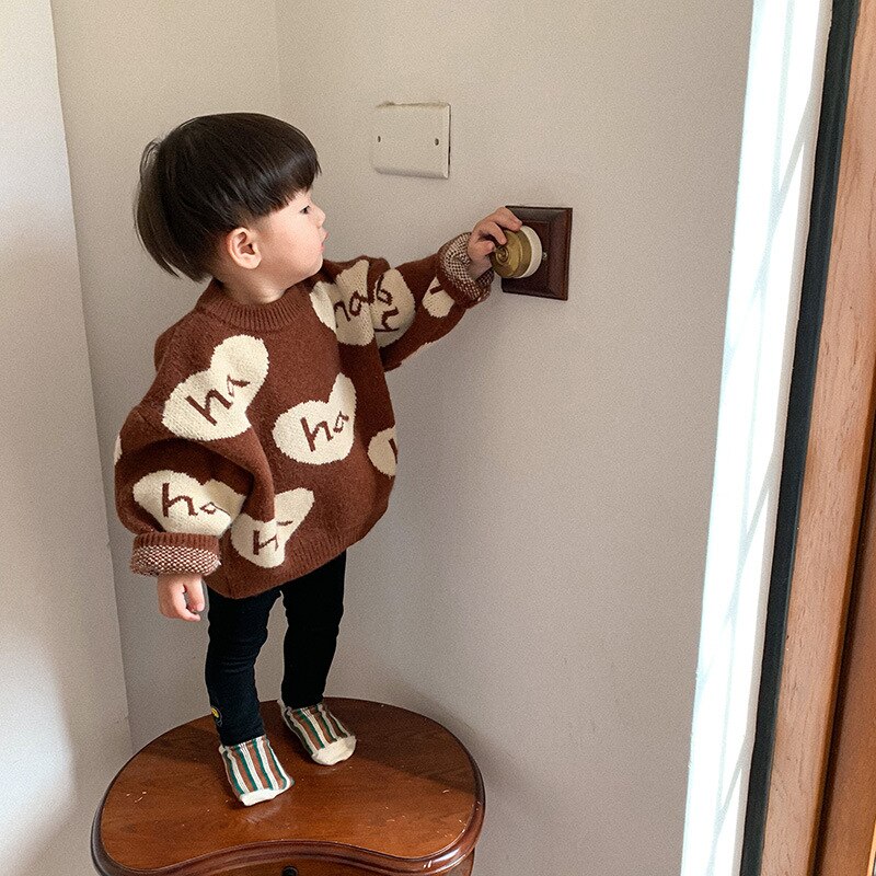 5554 hiver enfants pulls vêtements dessin animé lettre imprimer garçons et filles chandails 1-7T enfants vêtements pulls: coffee / 80cm