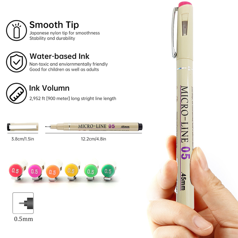 1pcs Colors Micron Line Fineliner Drawing Pen Set 05mm Fine Point Pen Waterproof Technical Pens Markers Sketching Artist Manga