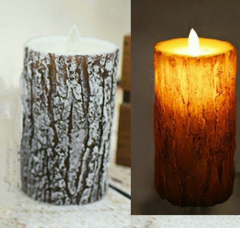 Battery operated Dancing Moving wick LED Pine tree Candle Paraffin Wax Pillar Swinging Flame Wedding f/Home Party Club-15cm(H)