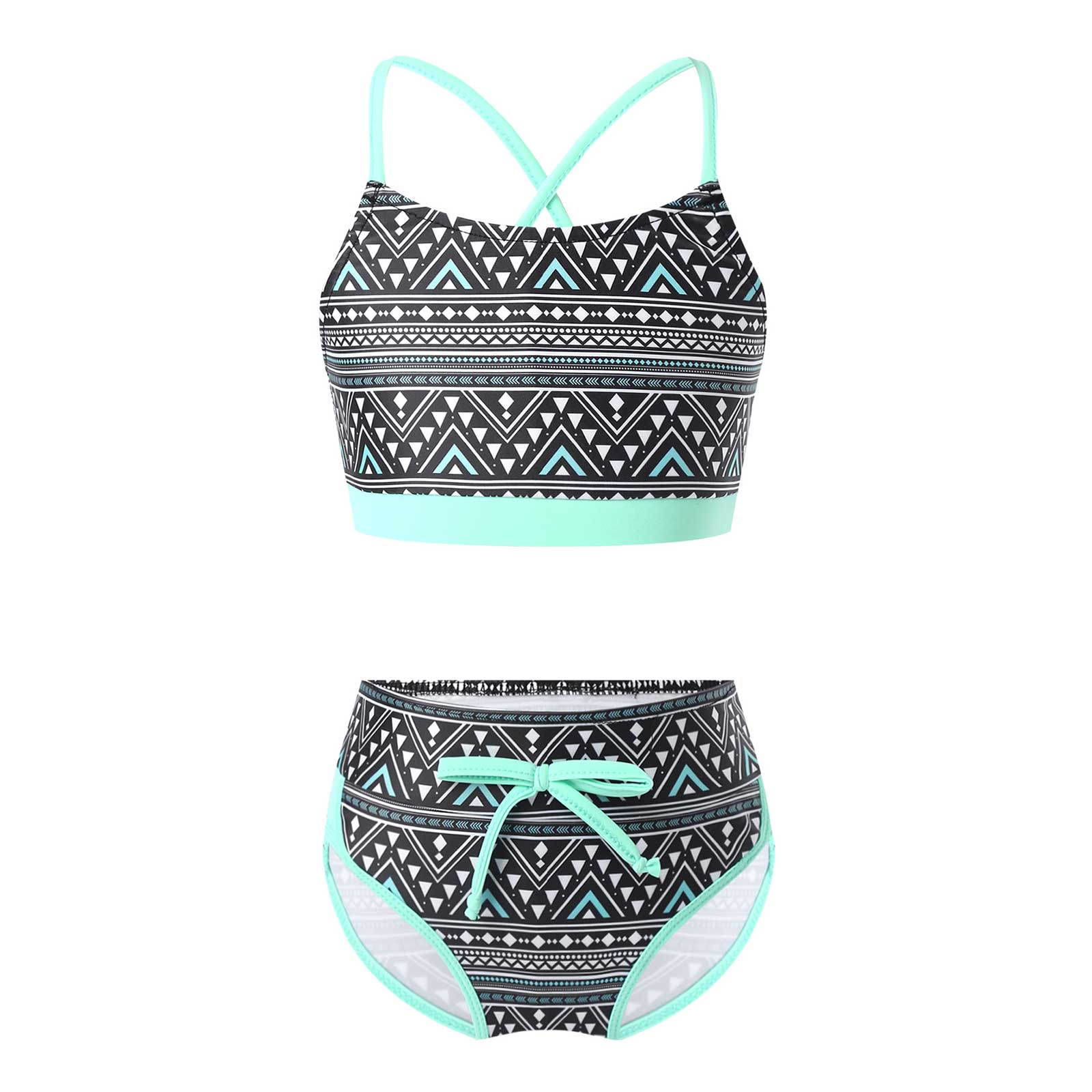 Bañadores azules para niños, traje de baño con patrones geométricos, conjunto de Bikini de dos piezas para niña pequeña, trajes de baño para playa: 14