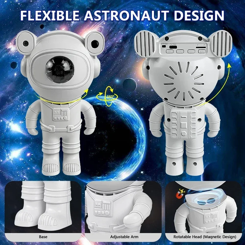 Bluetooth Star Projector​​ – Astronaut Theme, Aurora Atmosphere Lighting, Multi-Color LED, Soothing Sounds